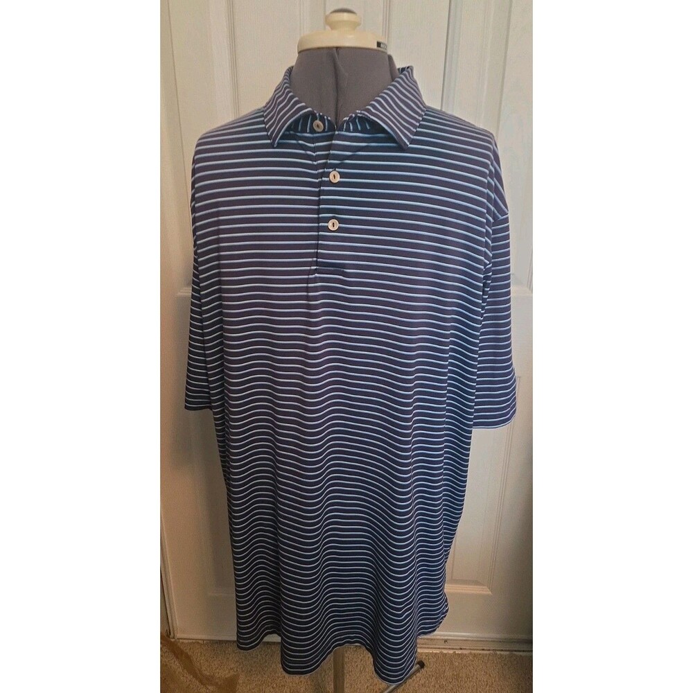 Peter Millar Summer Comfort Polo Shirt Mens XL Blue Stripe Golf Pine Island Logo